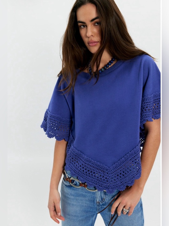 Free People Tops - Rae Crochet Sweatshirt 💯Cotton NWT